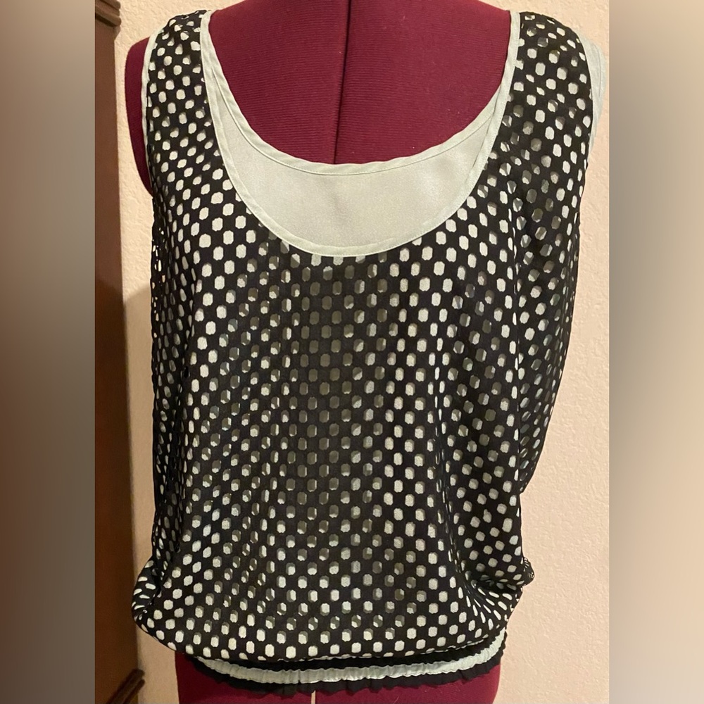Women’s PINKO DESIGNER Black Light Green Tank Top Shirt Size Medium